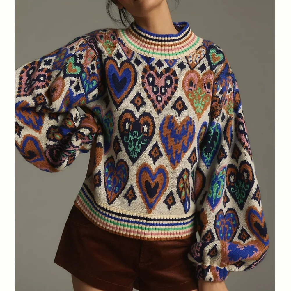 Farm Rio Hearts Sweater - Picture 1 of 4